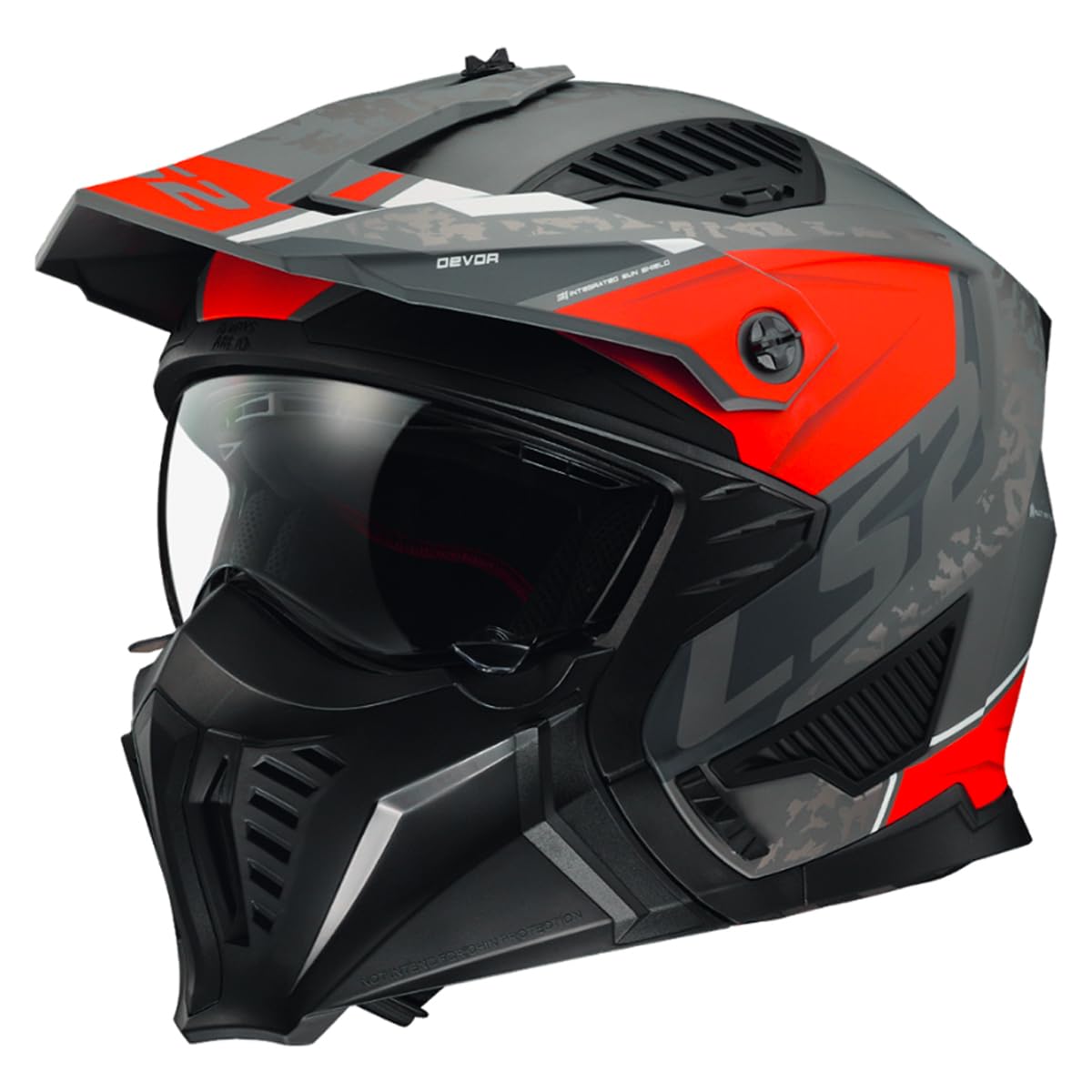 Jet-Modular Motorradhelm LS2 DRIFTER DEVOR, Matt Silber Titan Rot, Größe L - Leichter, stylischer Schutzhelm
