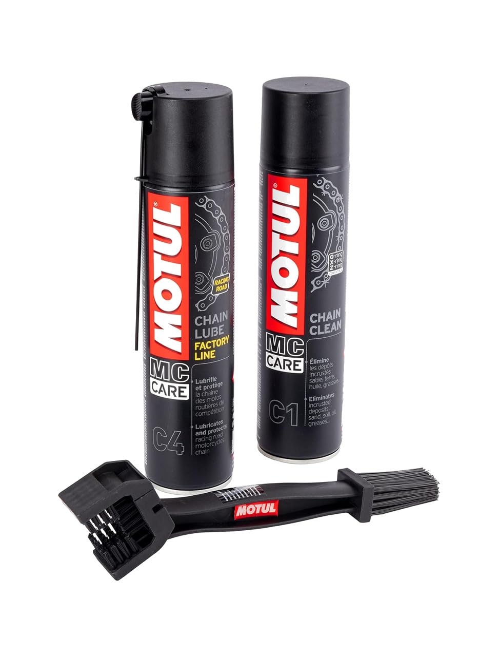 Motul Kettenpflege-Set: C4 + C1 400 ml, inkl. Reinigungsbürste für effiziente Kettenreinigung und Schmierung