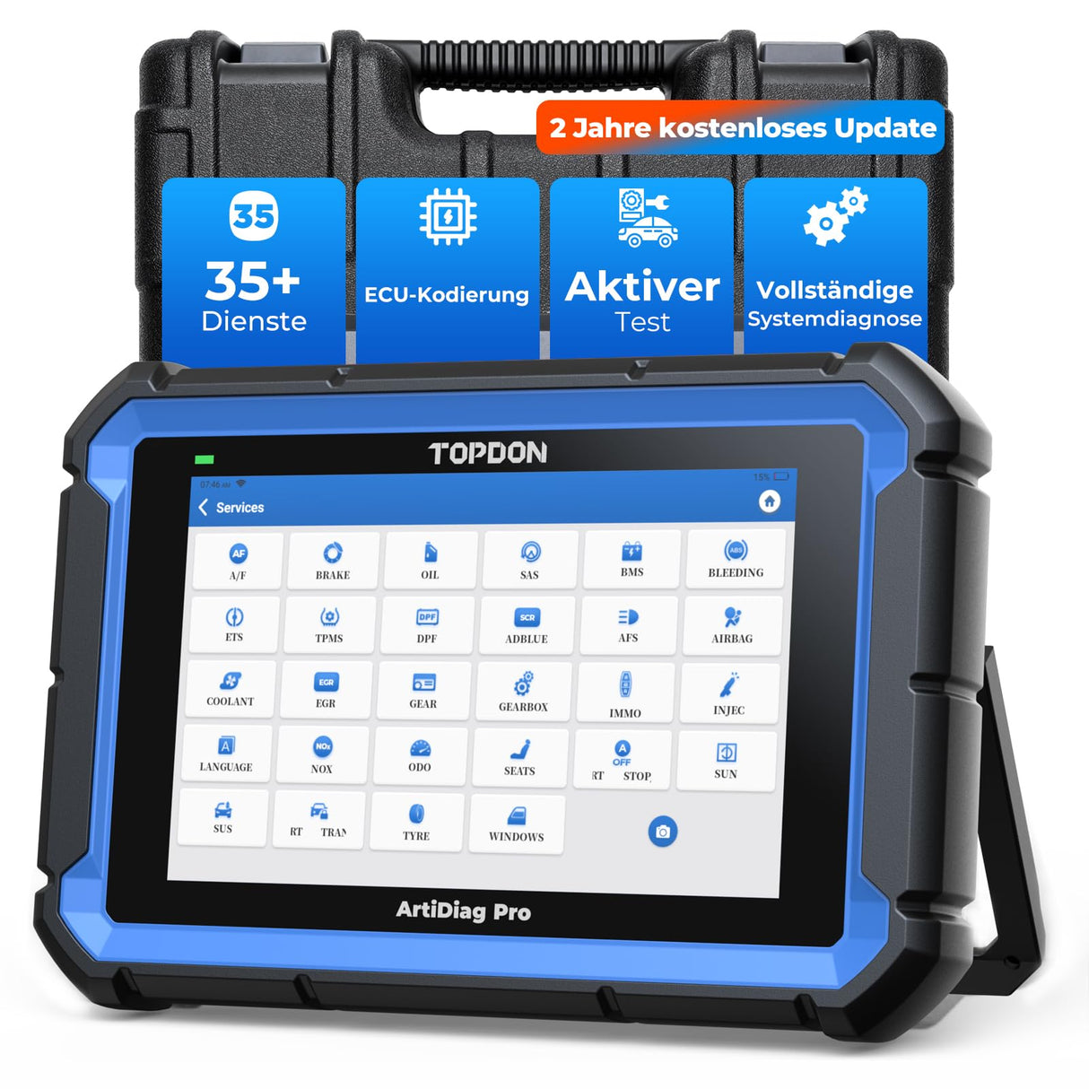TOPDON ArtiDiag Pro OBD2 Diagnosegerät, ECU-Codierung, 35+ Wartungsdienste, Aktive Tests, Vollsystemscan, 2 Jahre Gratis-Updates