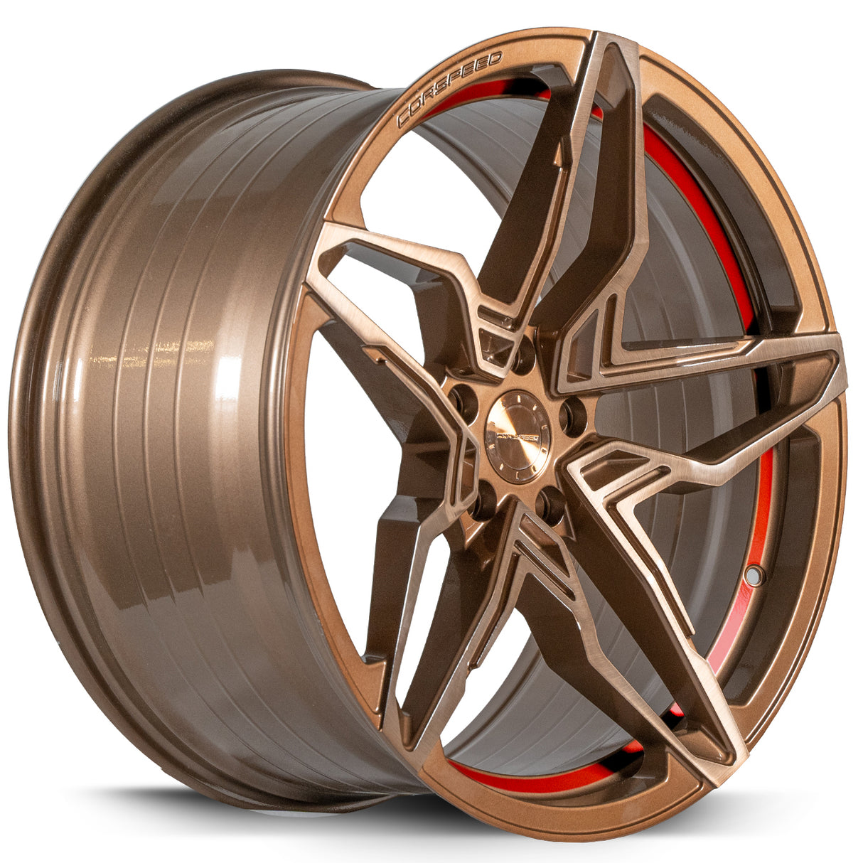 Corspeed Kharma Alufelge 10x20 ET35 5x112 Higloss-Bronze brushed Surface undercut Trimline red