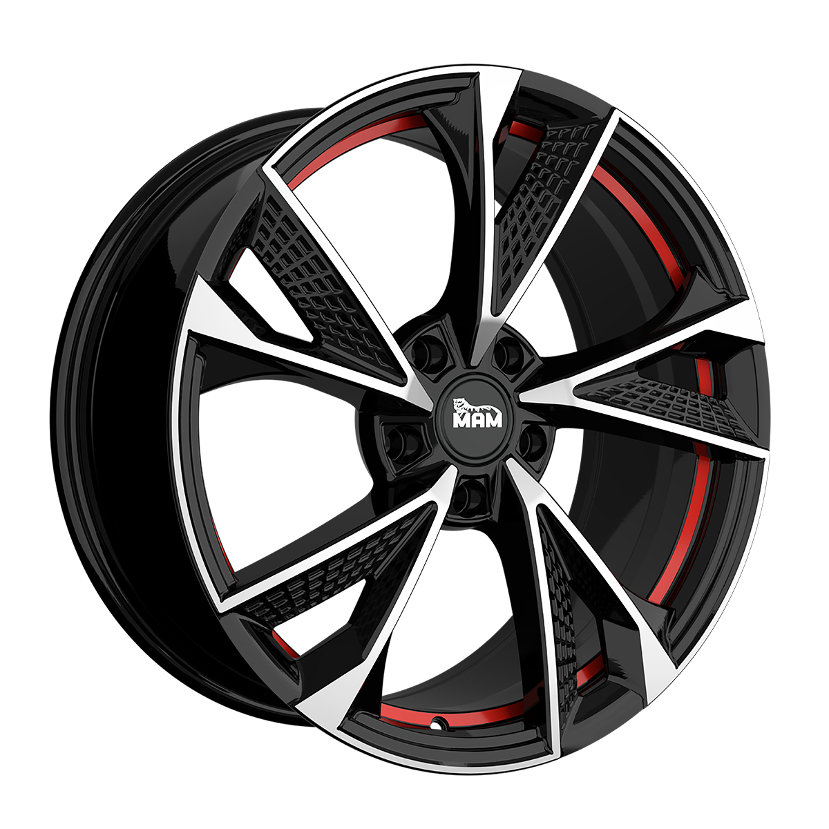 MAM RS6 Black Front Polish Red Inside Alufelge 7x16 ET38 5x114.3/72.6