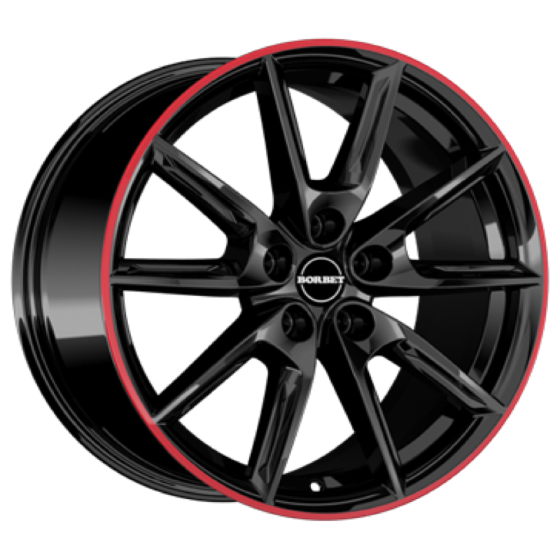 Borbet LX18 black glossy rim red Alufelge 8x18 ET40 5x112/66.6