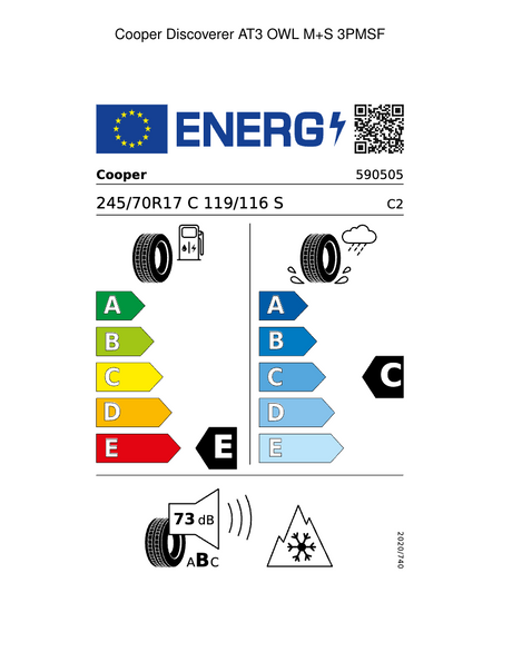 4x Cooper Discoverer AT3 LT - 245/70R17 119S OWL ALLSEASON
