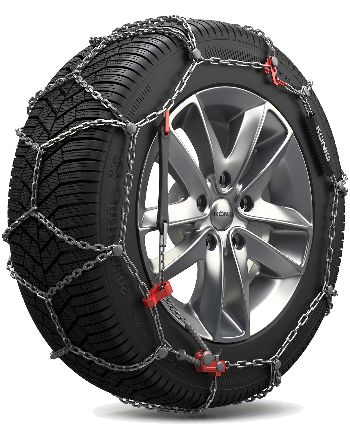 KÖNIG CD-9 075 Schneeketten - Robuste & leichte Ketten für sicheren Grip bei Schnee & Eis, einfache Montage, passend für Auto Reifen 195/65 R15