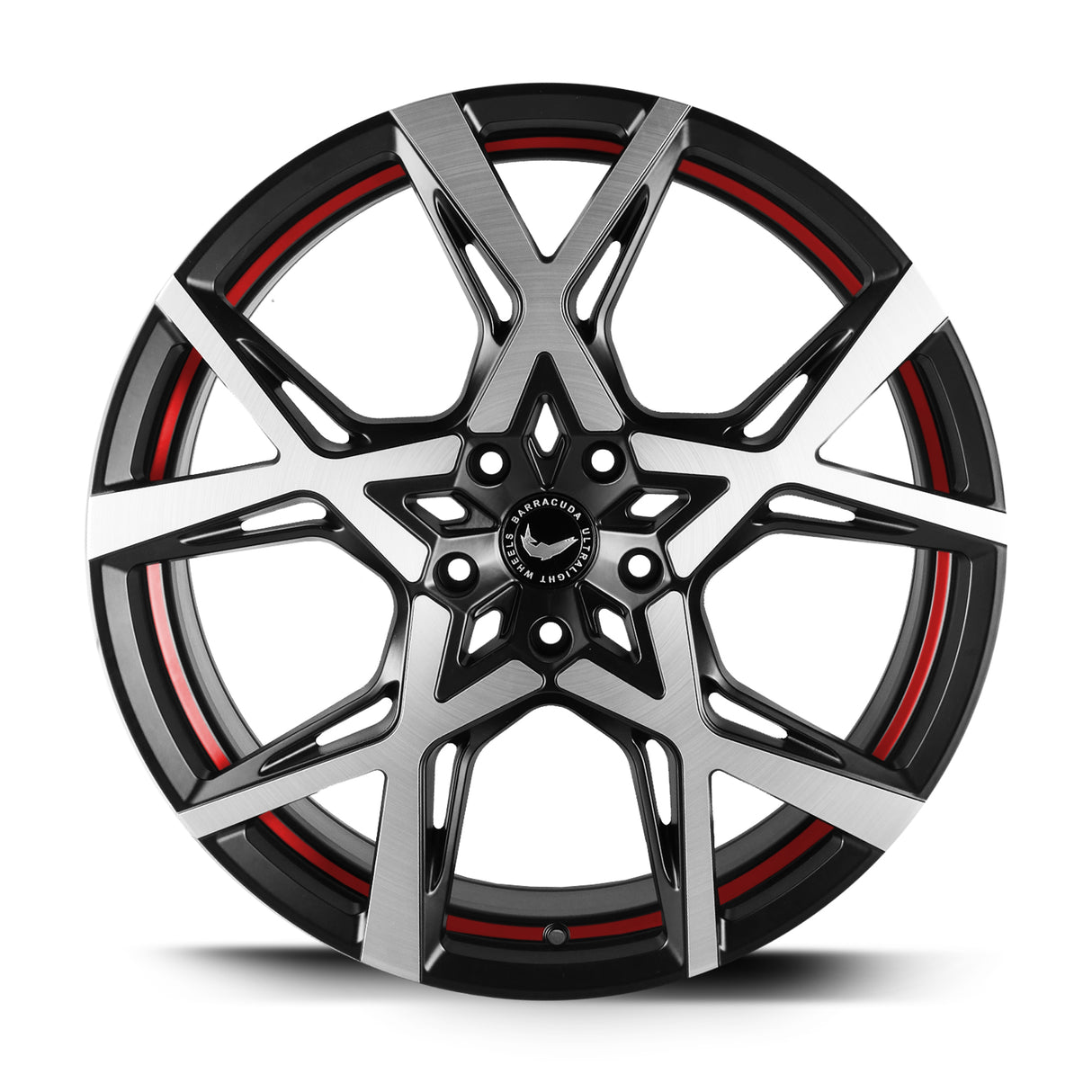 Barracuda Project X Alufelge 10x22 ET40 5x114,3 Black brushed Surface undercut Trimline red