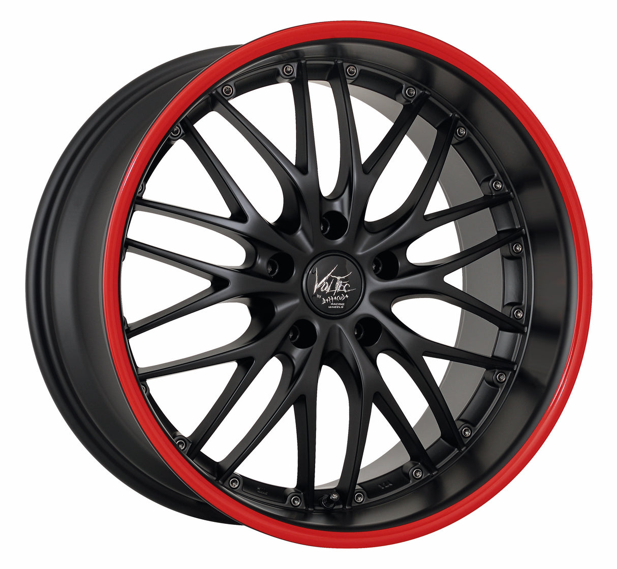 Barracuda Voltec T6 Alufelge 8x17 ET35 5x100 Mattblack Puresports Color Trim rot
