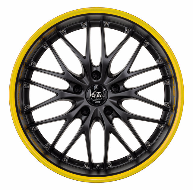 Barracuda Voltec T6 Alufelge 7x17 ET38 4x100 Mattblack Puresports Color Trim gelb