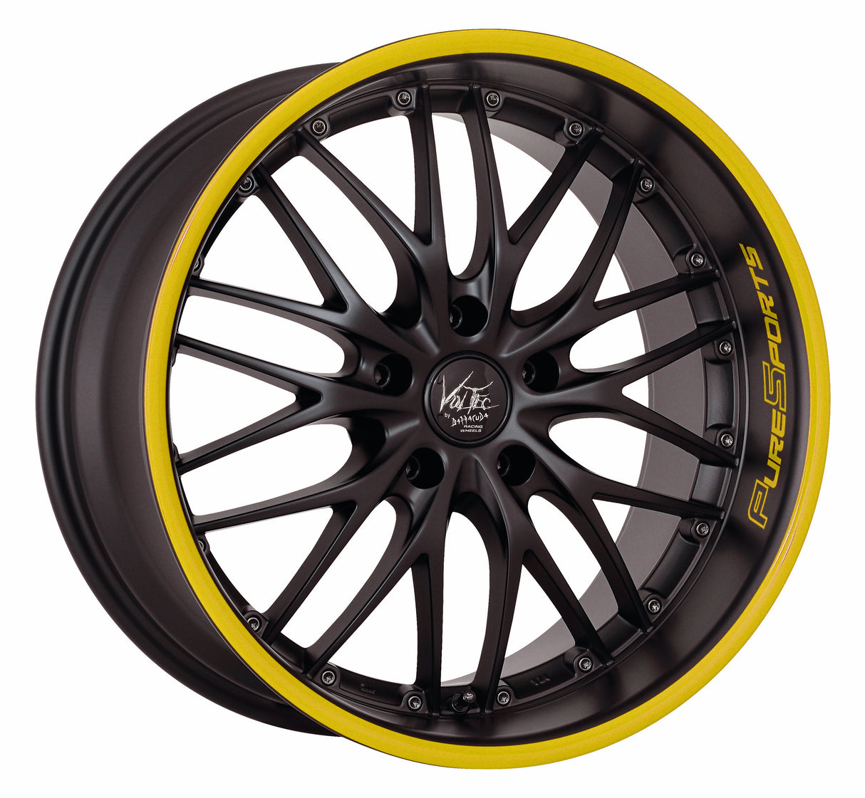 Barracuda Voltec T6 Alufelge 7x17 ET38 4x100 Mattblack Puresports Color Trim gelb