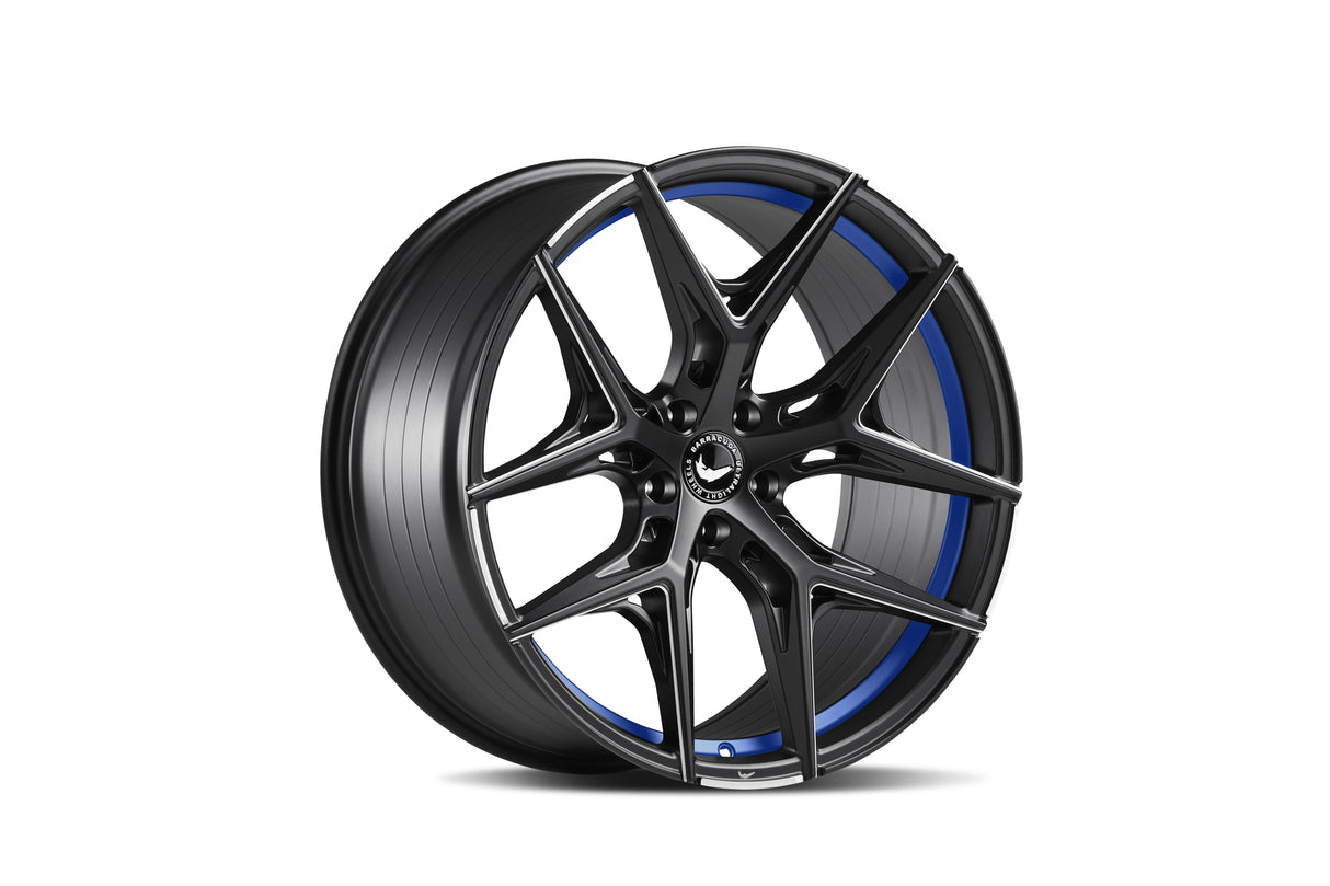 Barracuda Razzer Alufelge 8,5x19 ET28 5x112 Mattblack undertcut Trimline blau Puresports gefräst