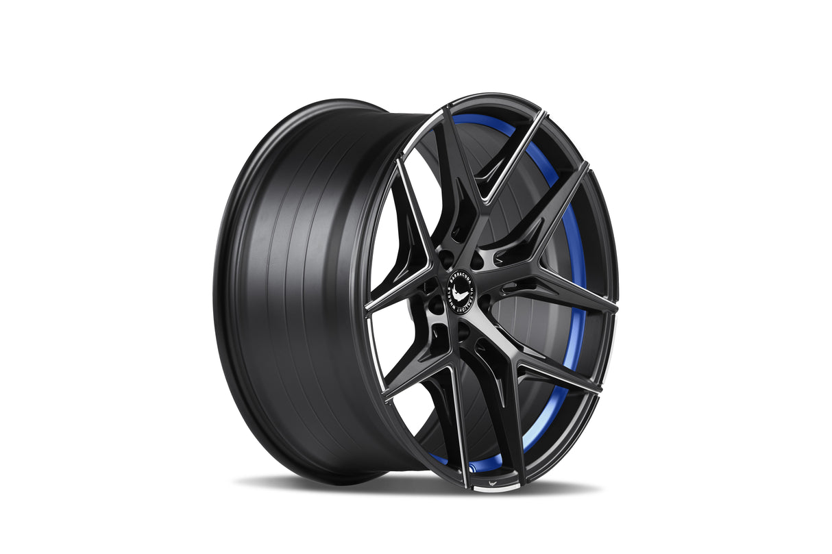 Barracuda Razzer Alufelge 9,5x22 ET30 5x112 Mattblack undertcut Trimline blau Puresports gefräst