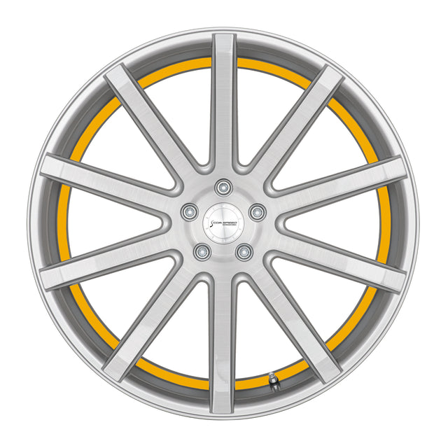 Corspeed Deville Alufelge 9x20 ET40 5x112 Silver-brushed-Surface/ undercut Color Trim gelb