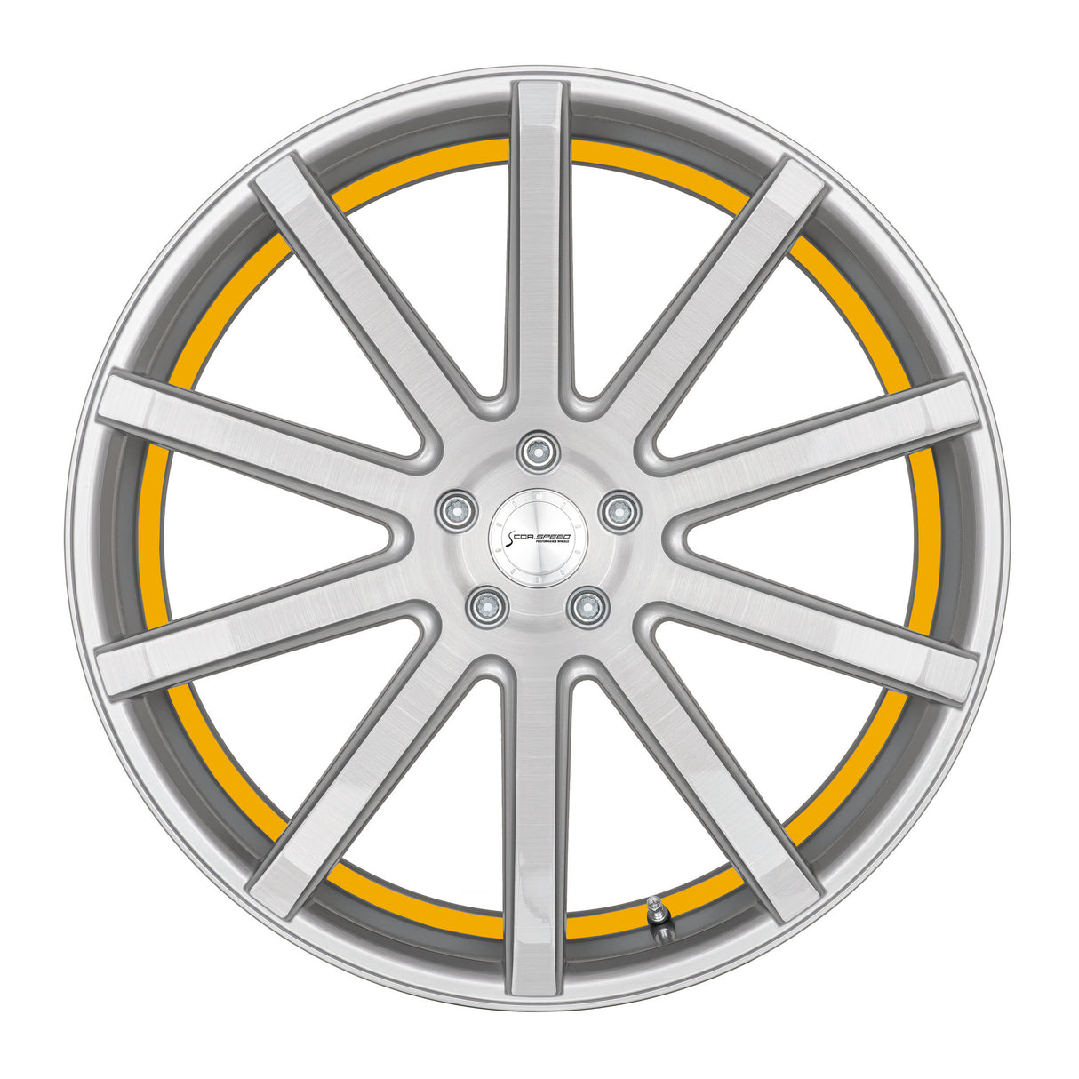 Corspeed Deville Alufelge 9x20 ET35 5x112 Silver-brushed-Surface/ undercut Color Trim gelb