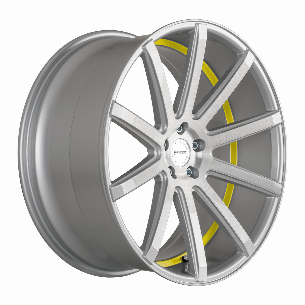 Corspeed Deville Alufelge 10,5x22 ET40 5x120 Silver-brushed-Surface/ undercut Color Trim gelb