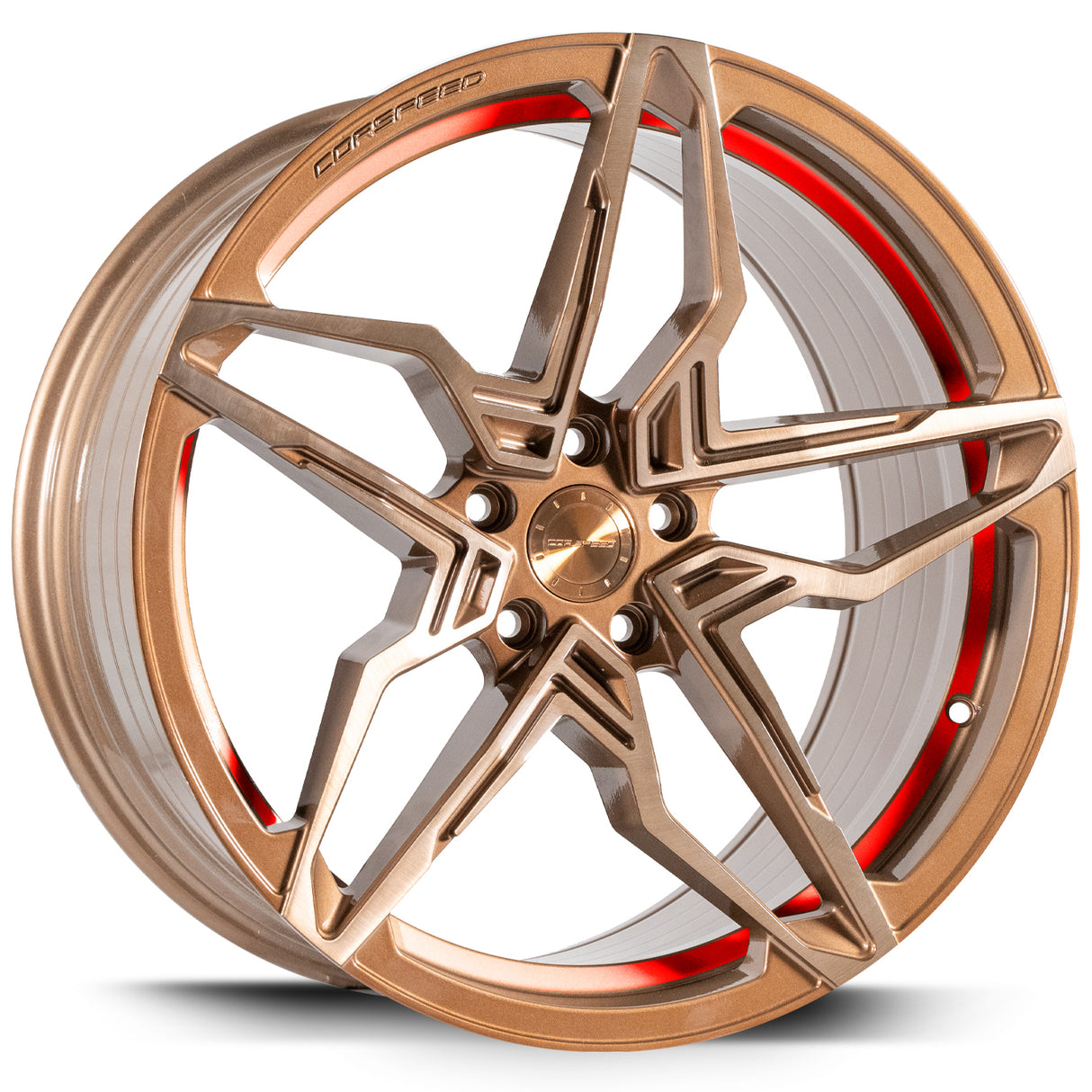 Corspeed Kharma Alufelge 8,5x19 ET43 5x112 Higloss-Bronze brushed Surface undercut Trimline red