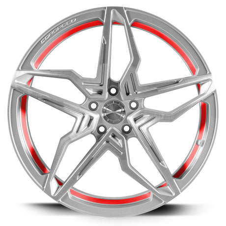 Corspeed Kharma Alufelge 8,5x19 ET43 5x112 Silver-brushed-Surface undercut Trimline red
