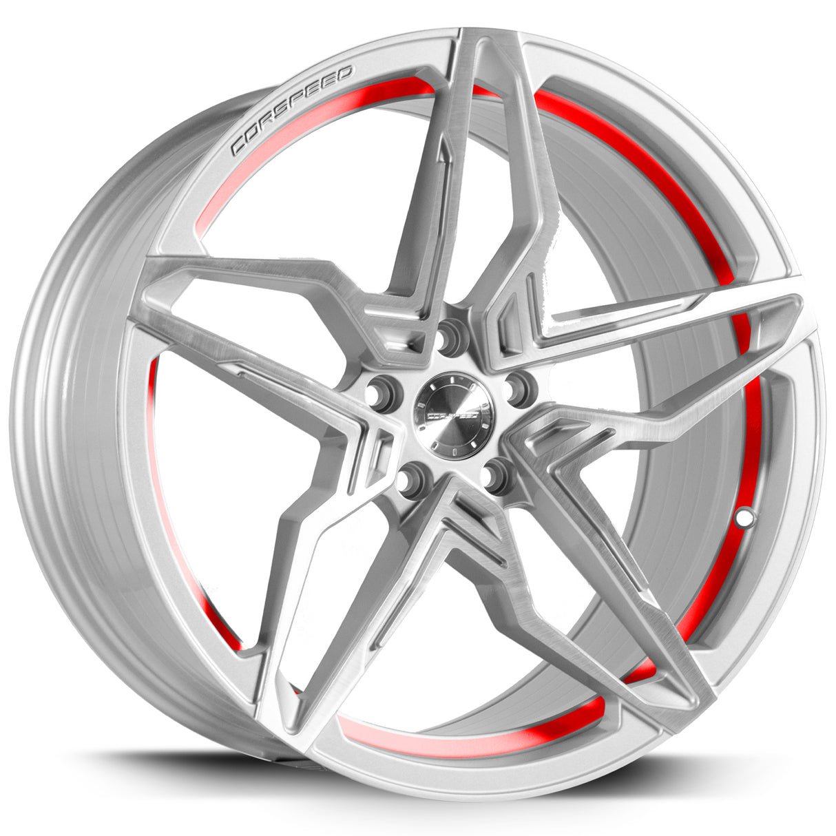 Corspeed Kharma Alufelge 10x20 ET35 5x112 Silver-brushed-Surface undercut Trimline red