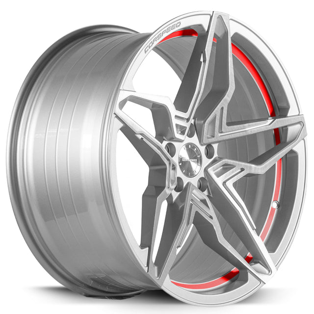 Corspeed Kharma Alufelge 9x20 ET40 5x114,3 Silver-brushed-Surface undercut Trimline red