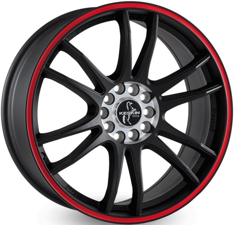 Keskin KT12 Racing Matt Black Lip Red Alufelge 8x18 ET45 5x108/5x114.3/72.6