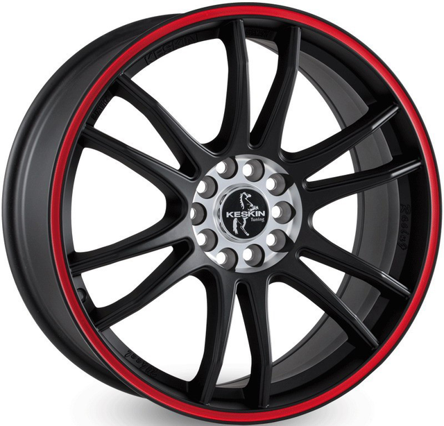 Keskin KT12 Racing Matt Black Lip Red Alufelge 8x18 ET45 5x108/5x114.3/72.6