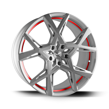 Barracuda Project X Alufelge 10x22 ET40 5x108 Silver-brushed-Surface undercut Trimline red