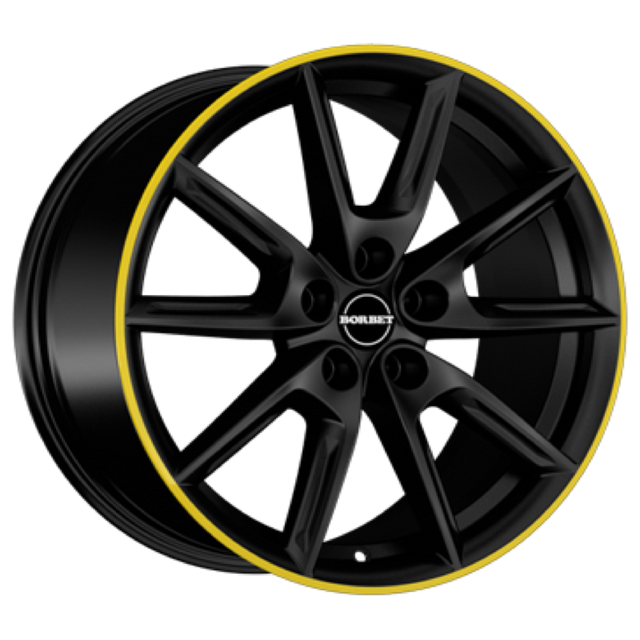 Borbet LX18 black matt rim yellow Alufelge 8x18 ET48 5x112/66.6