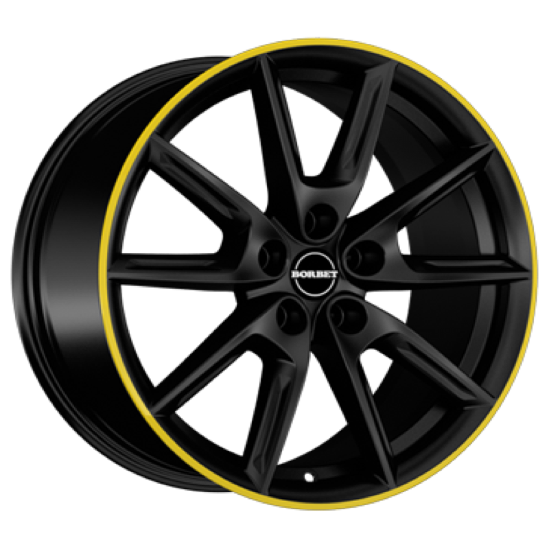 Borbet LX18 black matt rim yellow Alufelge 8x18 ET44 5x112/57.1