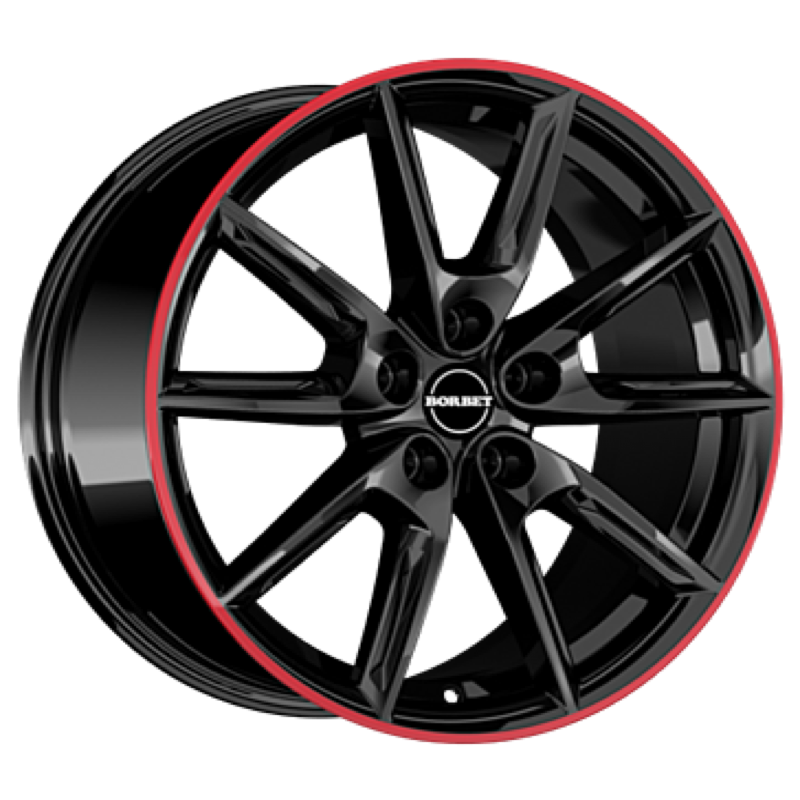Borbet LX19 black glossy rim red Alufelge 8x19 ET50 5x108/72.5