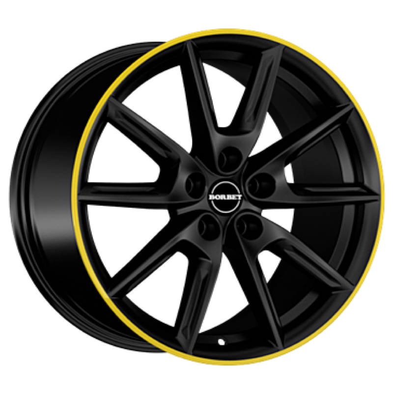 Borbet LX19 black matt rim yellow Alufelge 8x19 ET50 5x112/66.5
