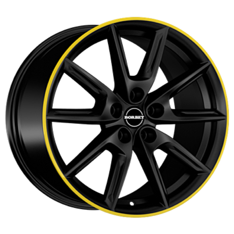 Borbet LX19 black matt rim yellow Alufelge 8x19 ET50 5x112/66.5