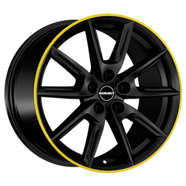 Borbet LX19 black matt rim yellow Alufelge 8x19 ET50 5x112/66.5