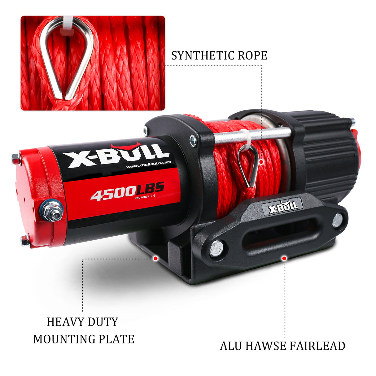 12V X-BULL Seilwinde 4500 LBS (2041 KG) Synthetikseil ATV UTV QUAD Bild 5